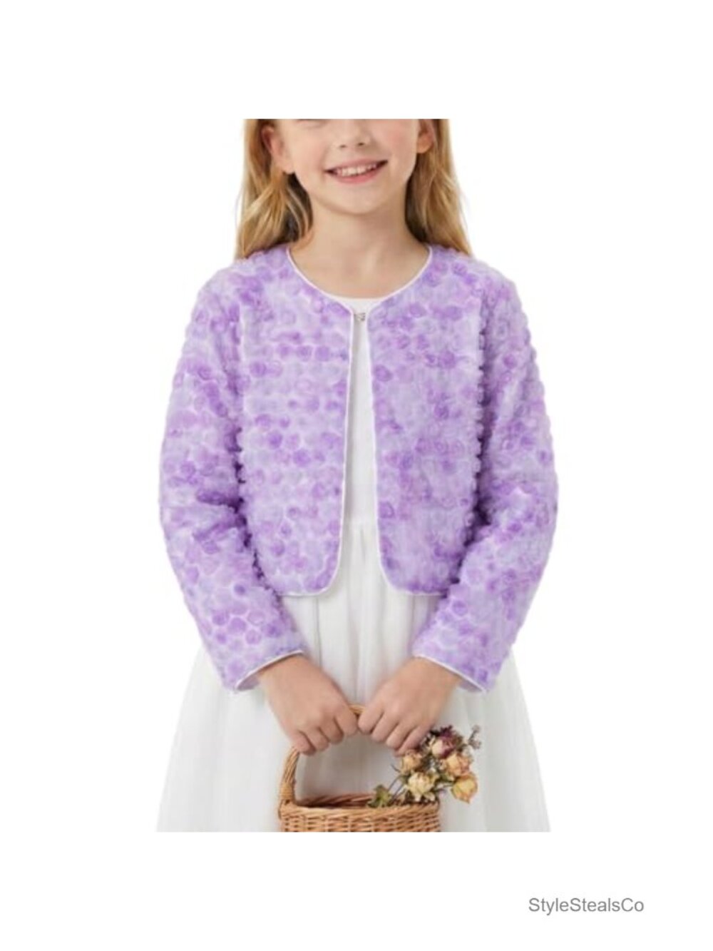 Girls Cotton Knit Shrug Cardigan Ruffle Hem Open Front Layer